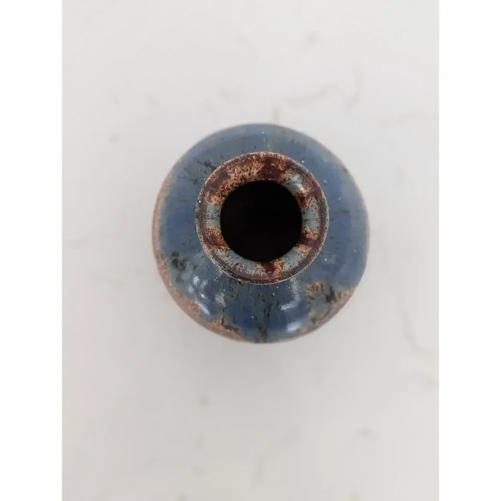 Signed Studio Pottery Jar-bottle-vase Handmade Hand-Painted Brown Blue 4.5×3
